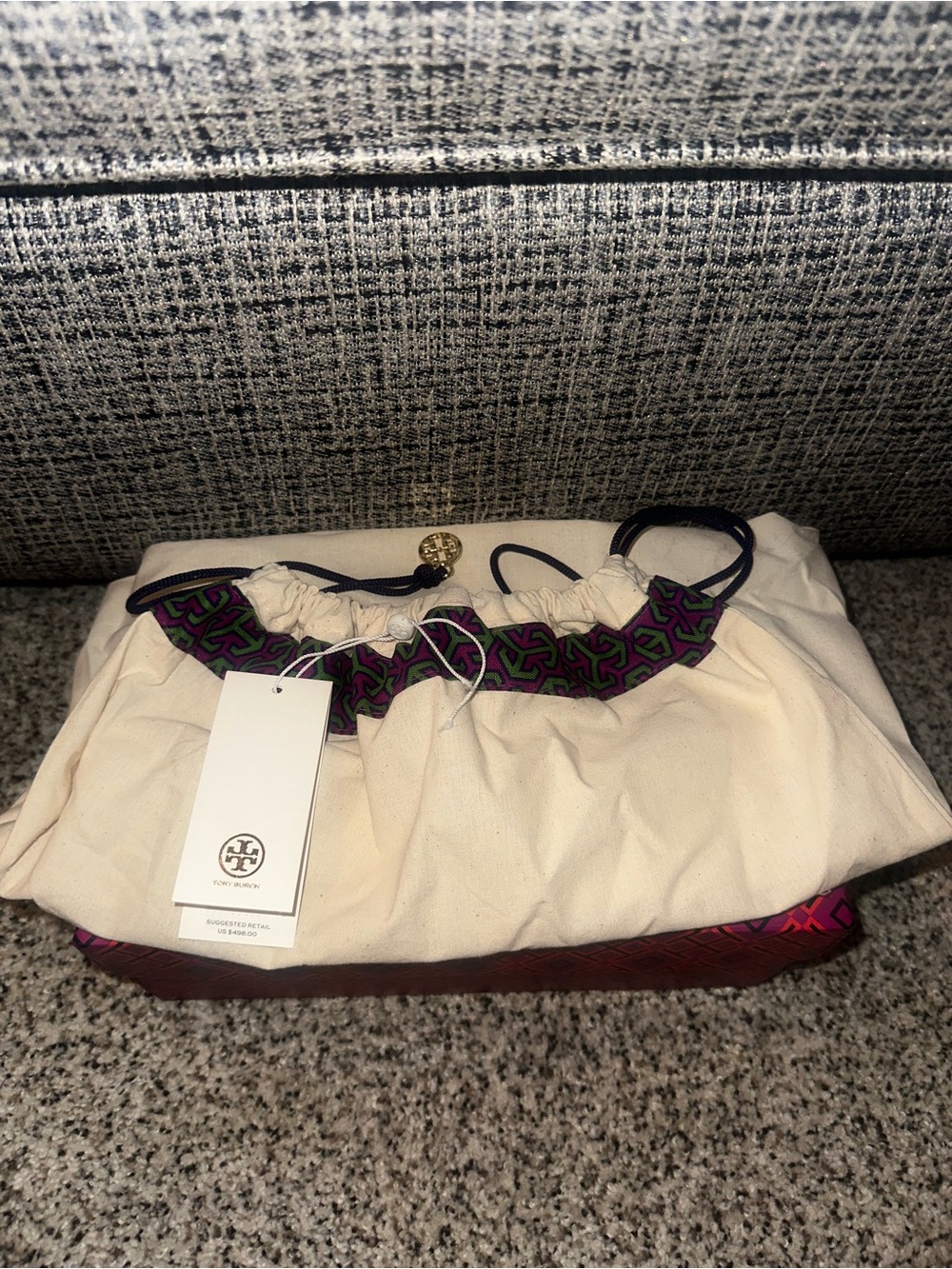 Tory Burch T Monogram Leather Bucket Bag Midnight Navy With Gold Accent - Picture 14 of 16